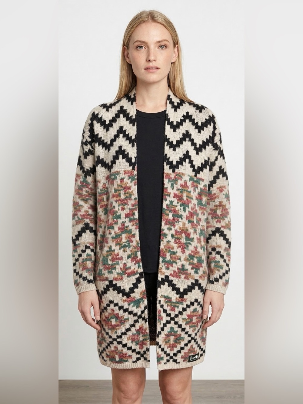 debut Black & Cream Aztec Open-Front Cardigan